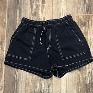 Black Drawstring Dickie Shorts with White Stitching. Size XS